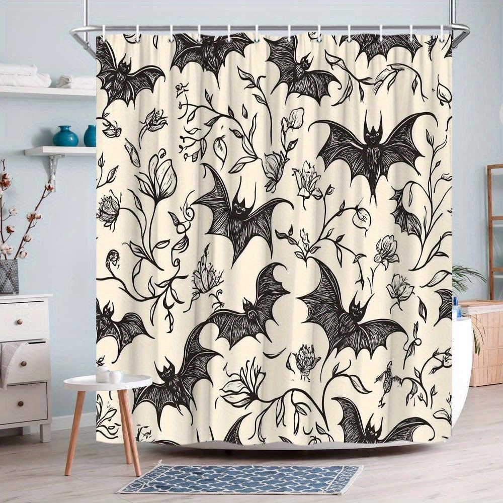 

1/4Pcs Halloween Decoration Floral Bat Pattern Shower Curtain Bathroom Decor Halloween Decoration Indoor Shower Curtain Only90x180curtain