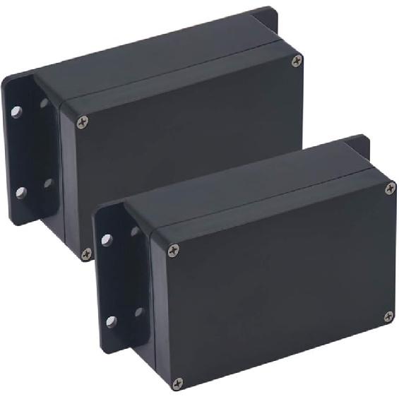 Project Box ABS Black Electrical Boxes IP65 Outdoor Waterproof Box Electronic Junction Box Fixed Ear Power Enclosure with Cable Glands for DIY