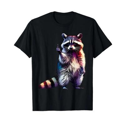 Raccoon Middle Finger Trash Can Panda Sarcastic Humour T Shirt Vintage Stylish Homme Breathable Unisex Soft
