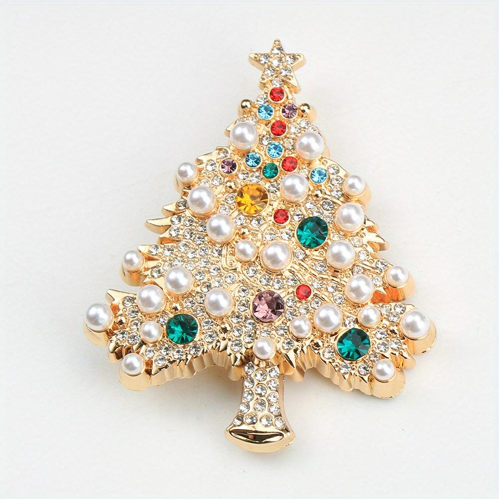Dazzling Decor, Elegant Rhinestone Christmas Tree Brooch - Luxury Alloy & Enamel Pin, Perfect Holiday Gift