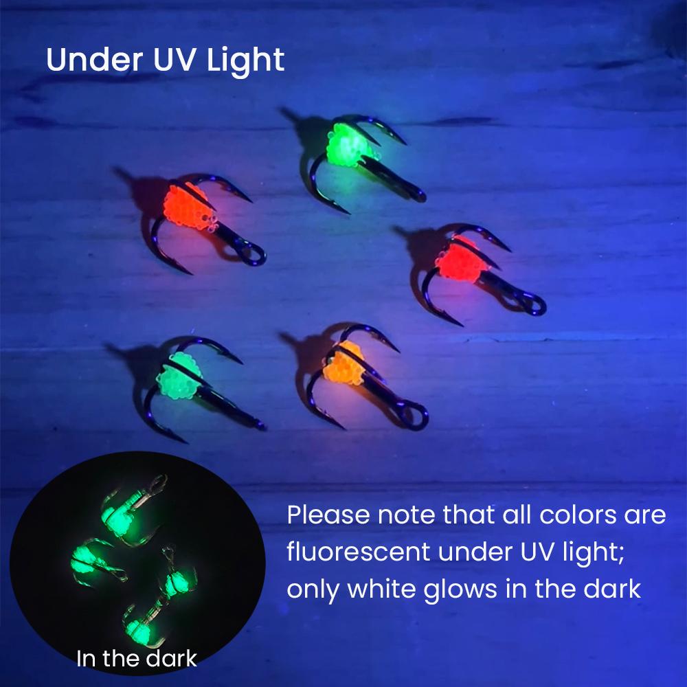 ICERIO 10PCS Lifelike Egg Bead Treble Hooks Glow Ice Fishing High Carbon Steel Sharp Barbed Fishing Hooks for Trout & Salmon