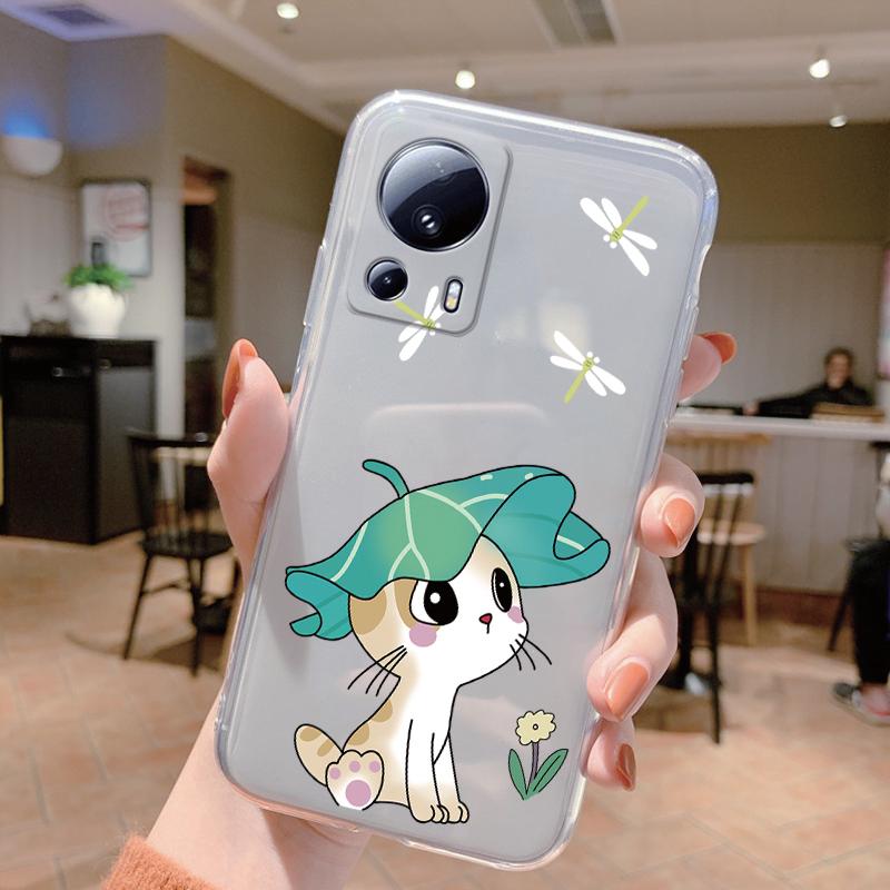 Clear Case For Xiaomi 13 Lite Shockproof Cover Cartoon Cute Cat Soft Silicone Fundas For Xiaomi 13T 14T 15T Pro Transparent Bags