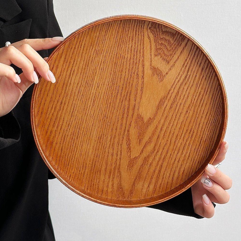 Round Wood Serving Tray Natural Candle Holder Tray Multifunctional Storage Tray Kitchen Counter
