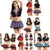 Stylish Women Sexy Costume Lingerie Student Uniform Set With Lace And Lattice Design