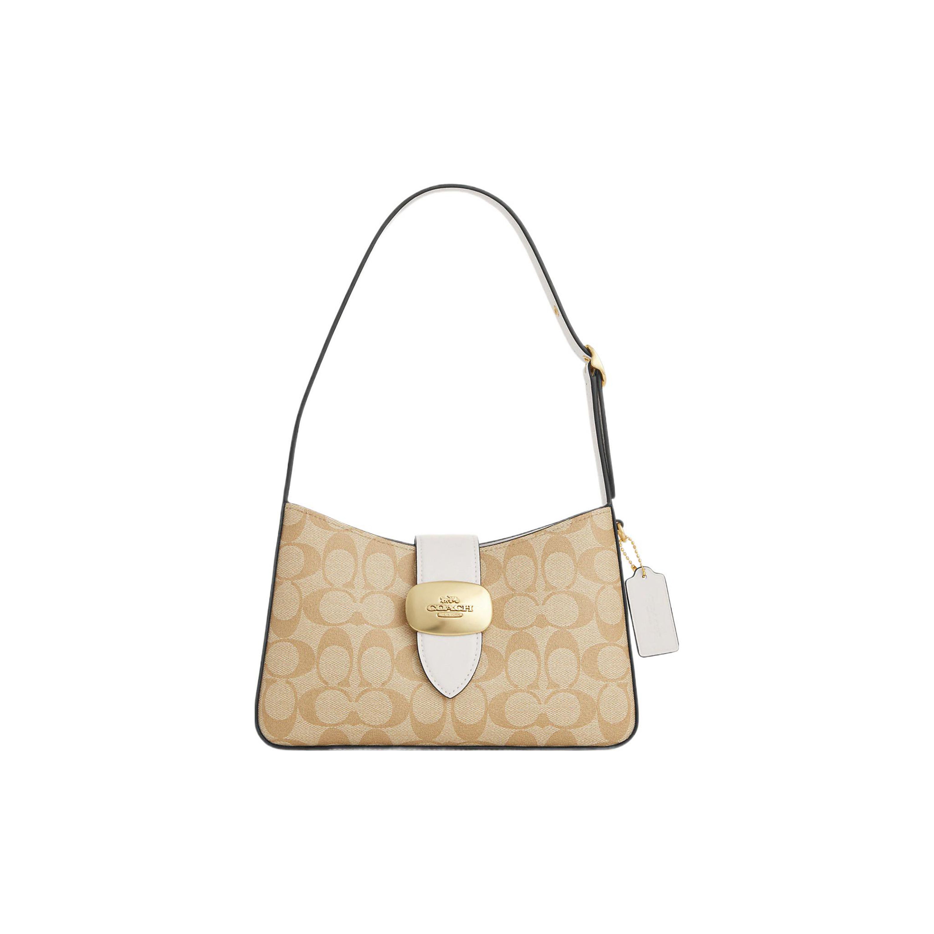 

Coach Eliza Adjustable Handle Signature Coated Canvas With Smooth Leather Tote Shoulder Bag Medium Women Handbags Cream Light-Brown CR532-IMDQC Basic Set (Bag+Dust Bag)