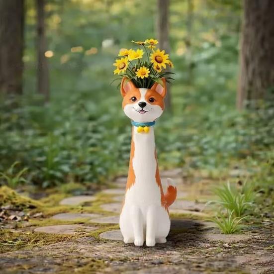 Handcrafted Quirky Dog Vase Whimsical Slim Puppy Sculpture Dog Flower Vase Decorative Vase for Desk Shelf