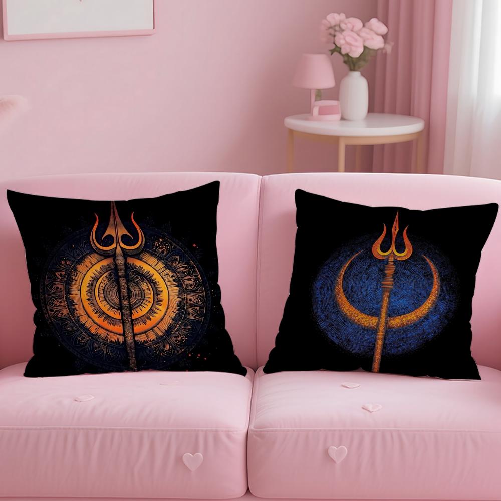 The S-Shiva T-Trident Pillow Case Soft Plush Fabric Double-Sided Printed Cushion Cover Warm Winter Sofa Pillow Case