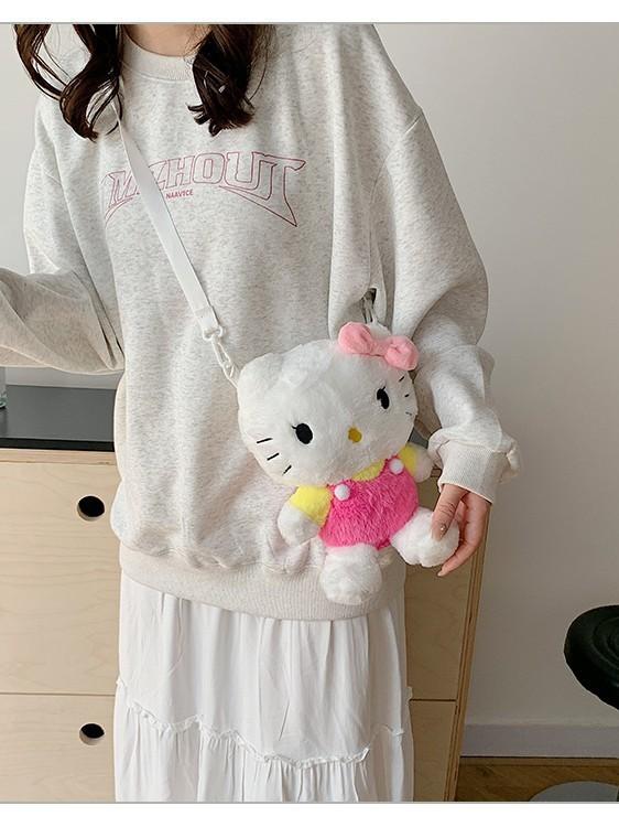 Hello Kitty Cat Plush Cartoon Backpack For Girls Casual Travel Soft Material