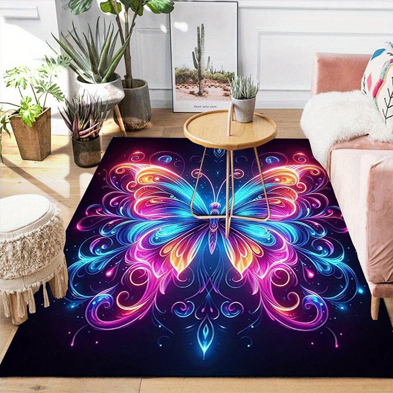 1pc Colorful Butterfly Print, Design Indoor Area Rug - Soft, Anti-Slip, and Durable Gaming Room Decor for Bedroom