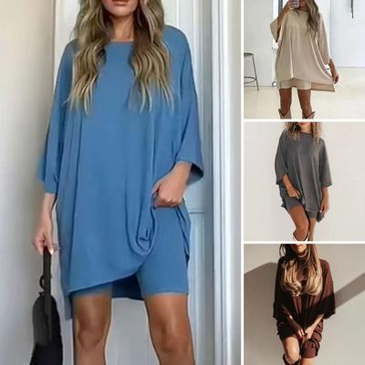 2 Teile/satz Frauen Sommer Sport Outfit Lounge Set Frauen Pyjamas Sommer T-shirt Shorts Set Elastische Rundhals Drei Viertel Ärmel sommer Trainingsanzug