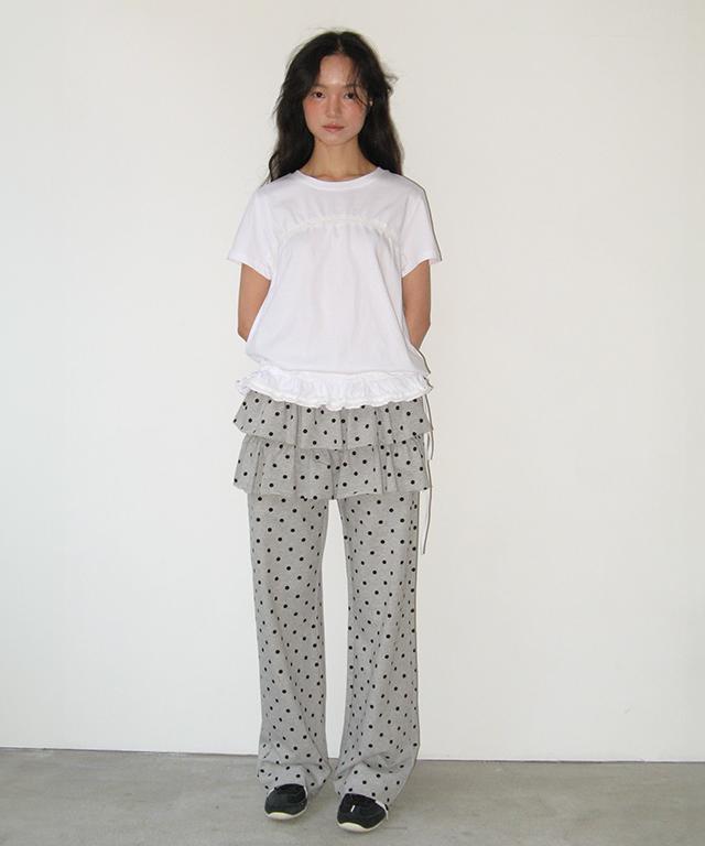 RONRON Frill Shirring Short Sleeve T Shirt White