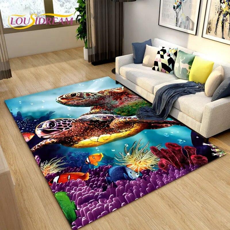 

Підводний світ Морське дно Риба Дельфін Килимок Великий, килимок для вітальні Спальня Диван Придверний килимок Кухня, Нековзкий килимок 40x60cm