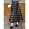 Elegant Gray Plaid A-line Midi Skirt
