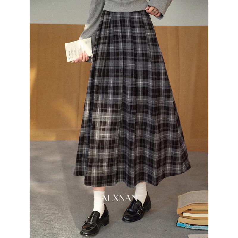 Elegant Gray Plaid A-line Midi Skirt