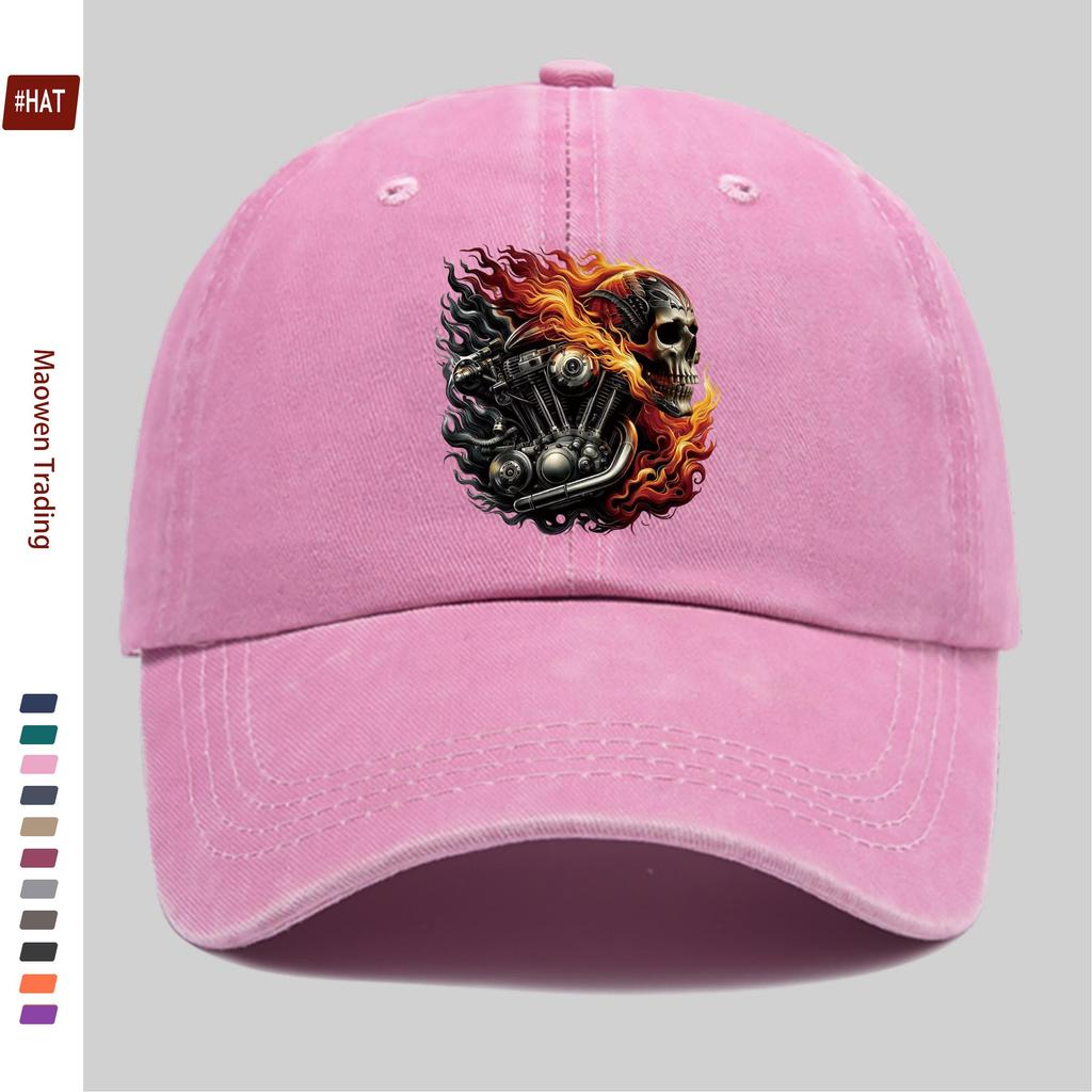 pc Fashion Flame Biker Skull Print Baseball Cap Party and Racing Decorative Sun Hat Multiple Colors Available Home Leisure D
