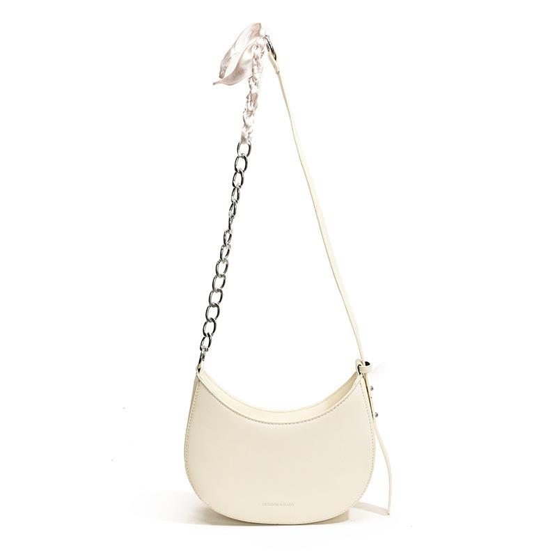 Simple retro versatile underarm bag texture commuter hand carry crescent bag solid color chain shoulder messenger bag