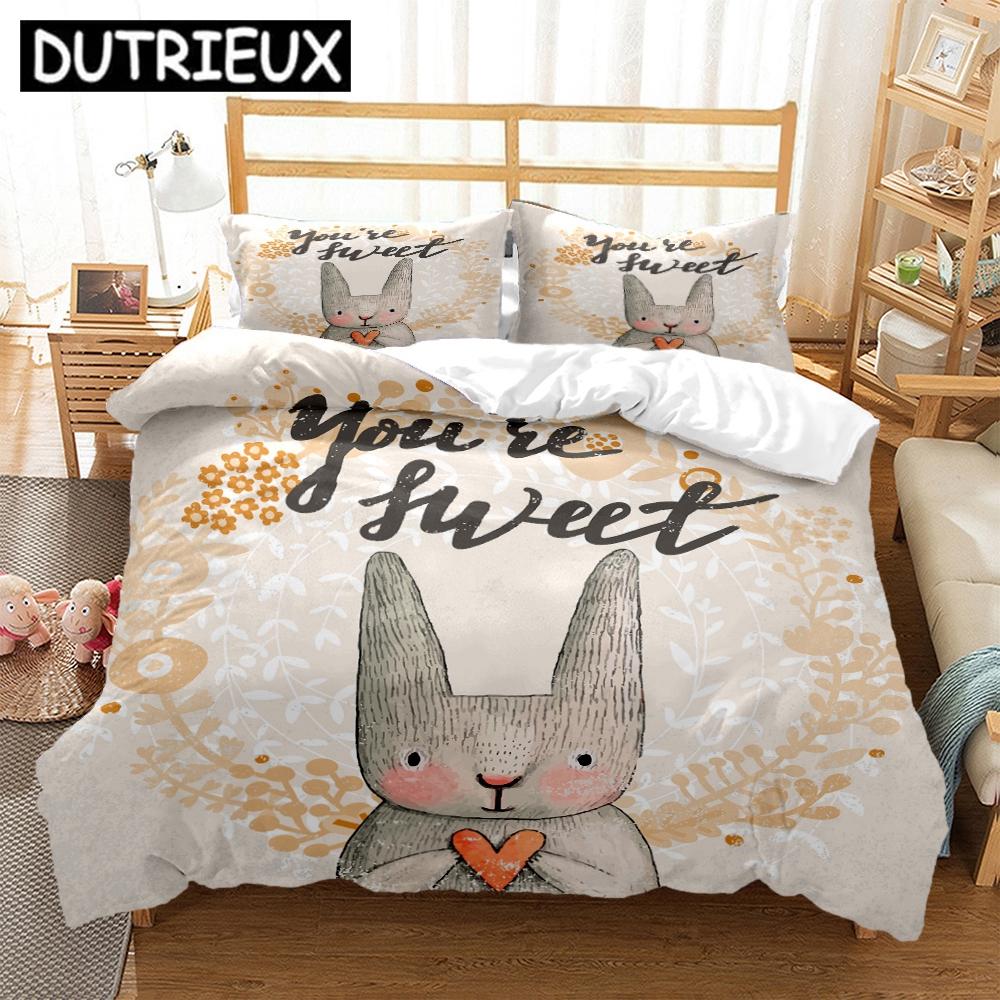 Comforter Bedding Set With Rabbit Design - King Size For Teens Double & Children'S Beds - S & Comforter Included