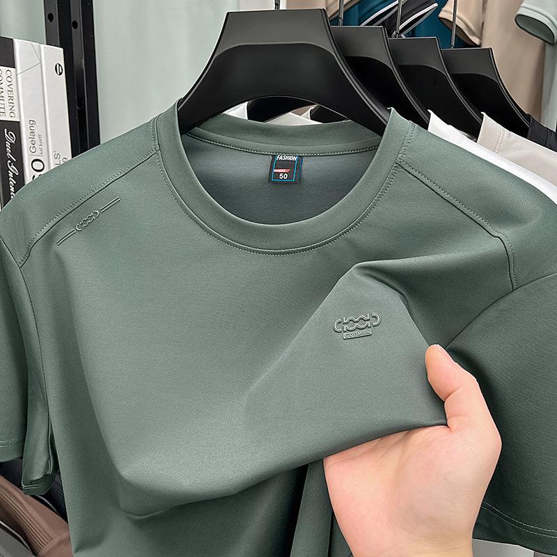 Men s Summer Ice Silk Loose Fit Breathable Casual High-End Short Sleeve T-Shirt 4XL зелёный
