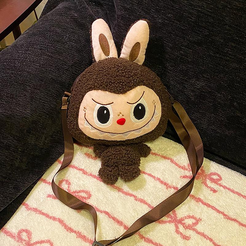 

Kawaii Labubus Crossbody Bag Милая мультяшная плюшевая сумка через плечо Милые сумки для телефона с изображением кролика-монстра Студенческие плюшевые сумки через плечо коричневый