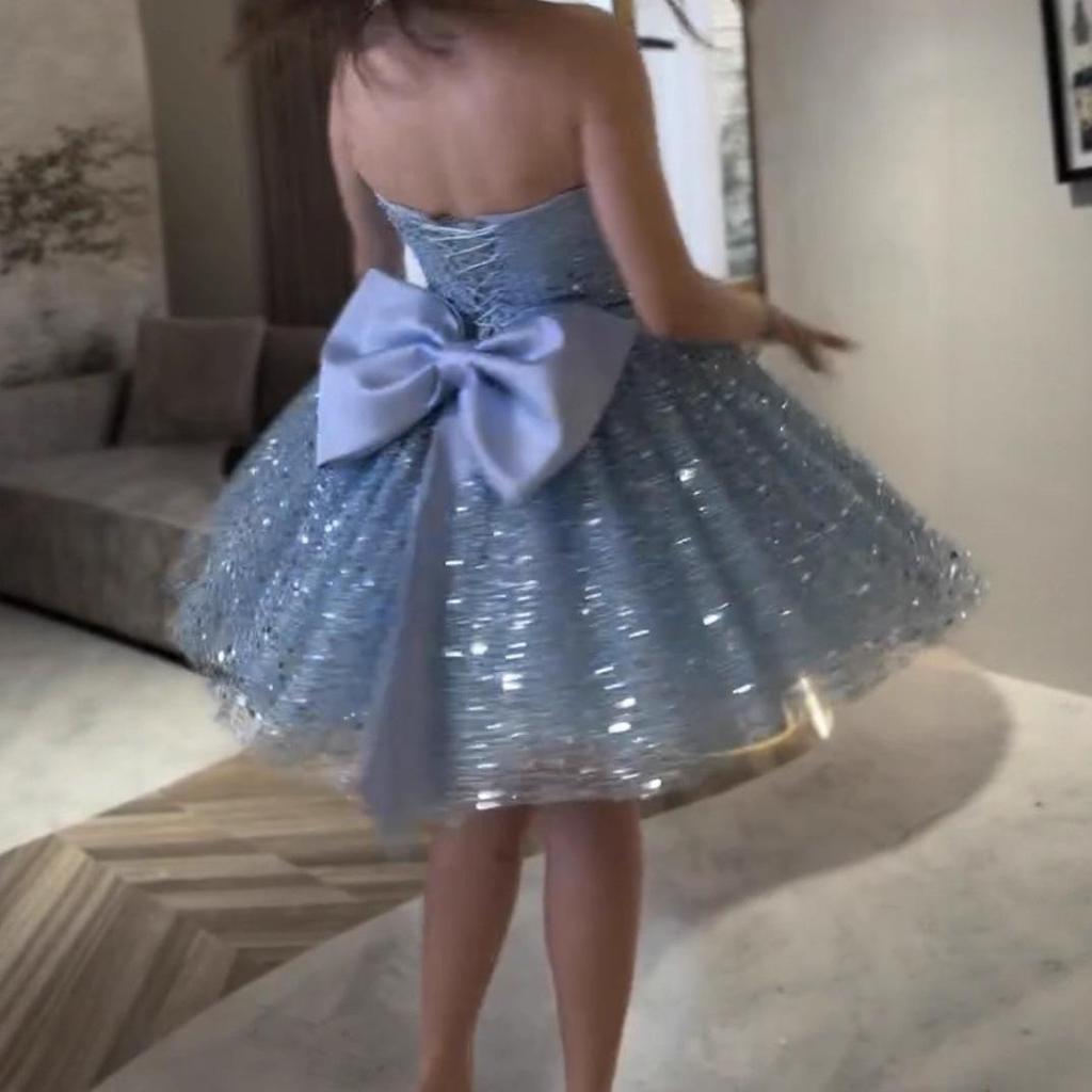 European and American Women's Off-the-Shoulder Sequin Bow Princess Dress