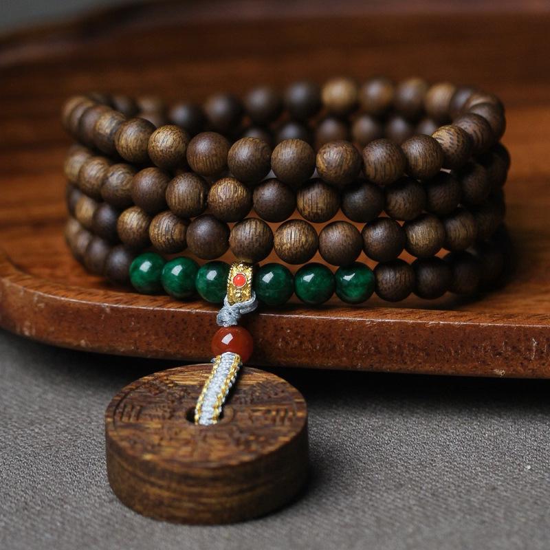 Phu Son Red Soil Agarwood Bracelet: Vietnamese Ethnic Style Rosary Hand String 0.8"