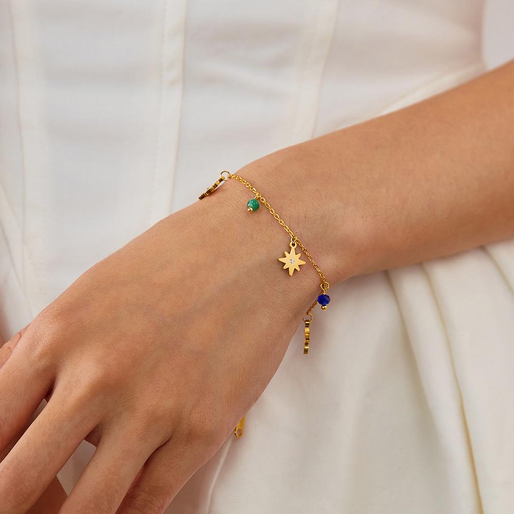 Stainless Steel Starburst Zircon French-American Bracelet - Versatile Fashion Accessory