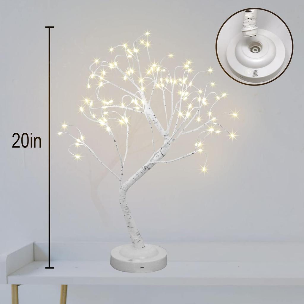 108 LED Birch Tree Lights 20 Inches Artificial Tabletop Fairy Tree Lamp Eight Lighting Modes USB or Battery Operated with Timer Decor for Bedroom
