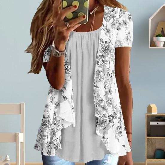 Women Shirt Casual Round Neck Short Sleeve Bohemian Style Printing Oversized
