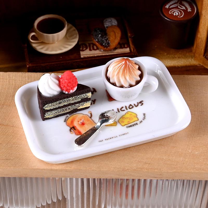 1Set 1:12 Dollhouse Miniature Cake Coffee Fork Tray Food Model Kitchen Decor Toy For Doll House Accessories Toy