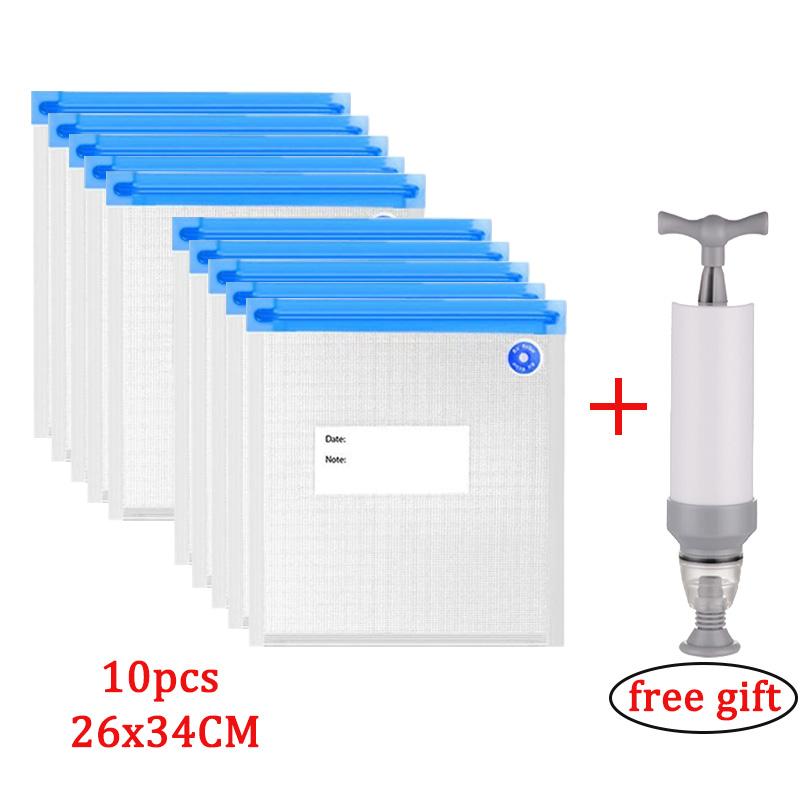 10Pcs Vacuum Sealed Food Bags Food Storage Bag with Sealing Pump Household Food Sealer Air Valve Bag Sealing Small Large Size