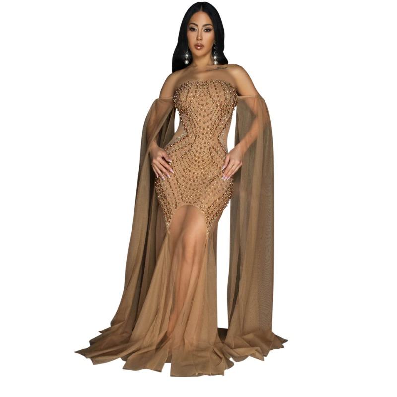 Rochie de modă pentru femei, sexy, fără bretele, rochie lungă din tifon, ceremonie de seară