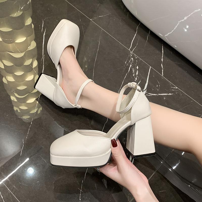 Fashion Super High Heel Platform One Buckle Single Shoes Fashion Baotou Shallow Mouth Platform Non-slip Block Heel Shoes