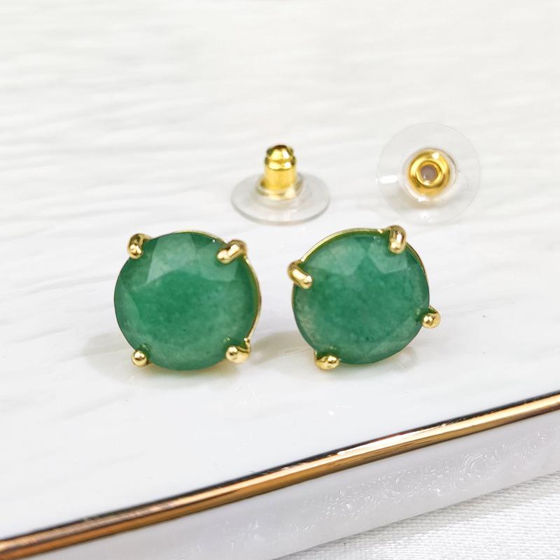 Natural Green Aventurine Oval Faceted Crystal Stud Earrings