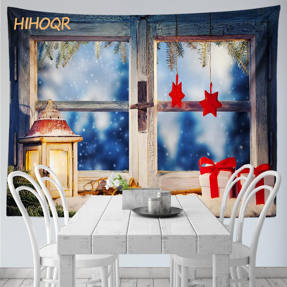 Christmas Tapestry Wall Hanging Santa Claus Christmas Snow Scene Window Tapestry Aesthetic Room Decor Home Holiday Decoration