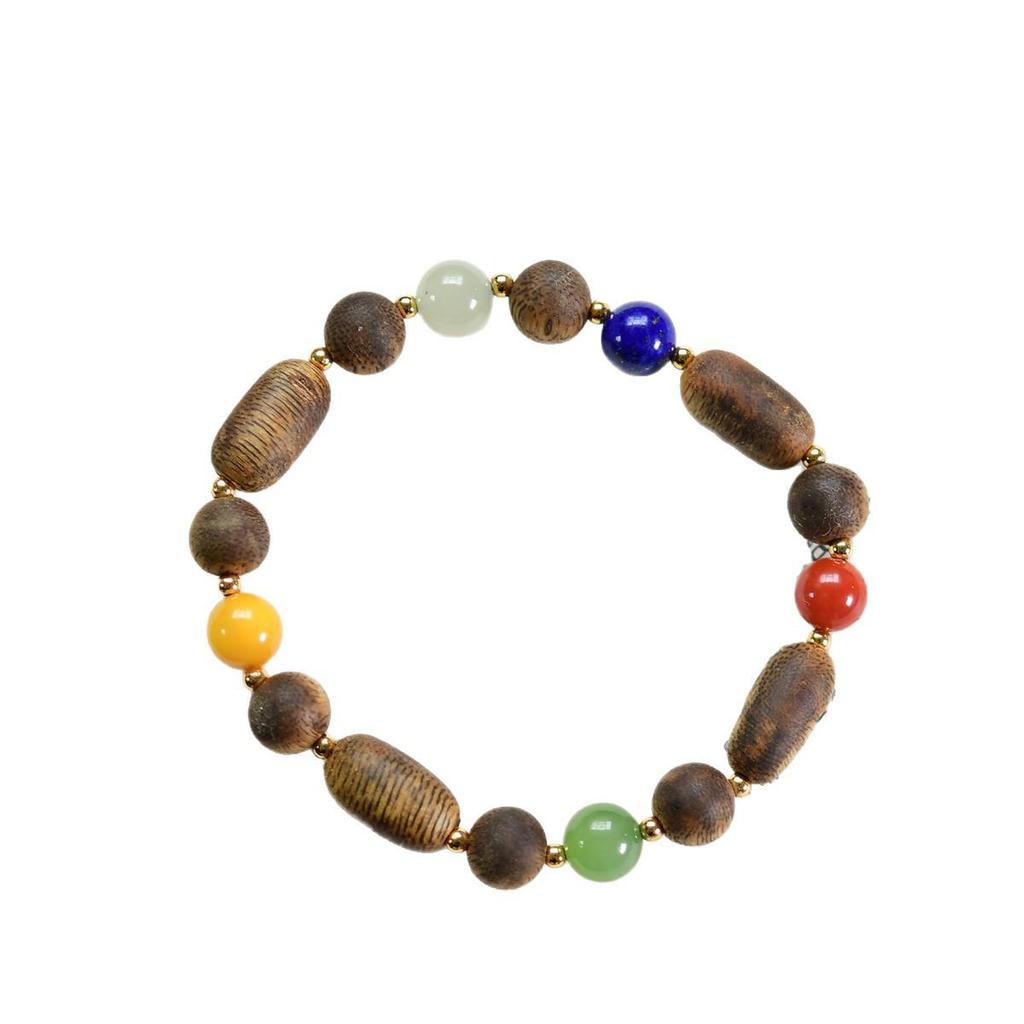 New Chinese Style Agarwood, Hetian Jade, Red Agate, Amber, Lapis Lazuli Multi-Gemstone Bracelet (Oil-Free)