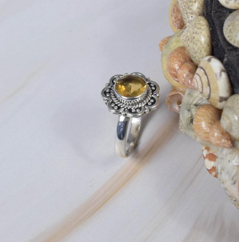 925 plata de ley citrino piedra preciosa hecha a mano diseñador mujeres declaración anillo, anillo boho, anillo de promesa