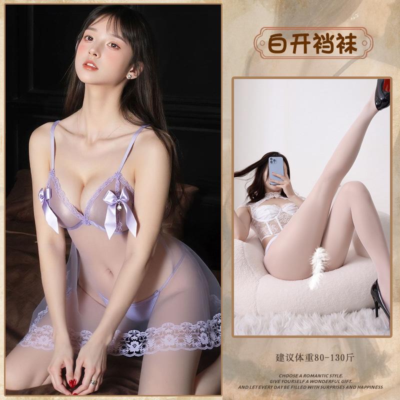 Sexy Bow Mesh Sex Pajamas Small Breasts Pure Lust Lace Sweet Suspender Sex Underwear