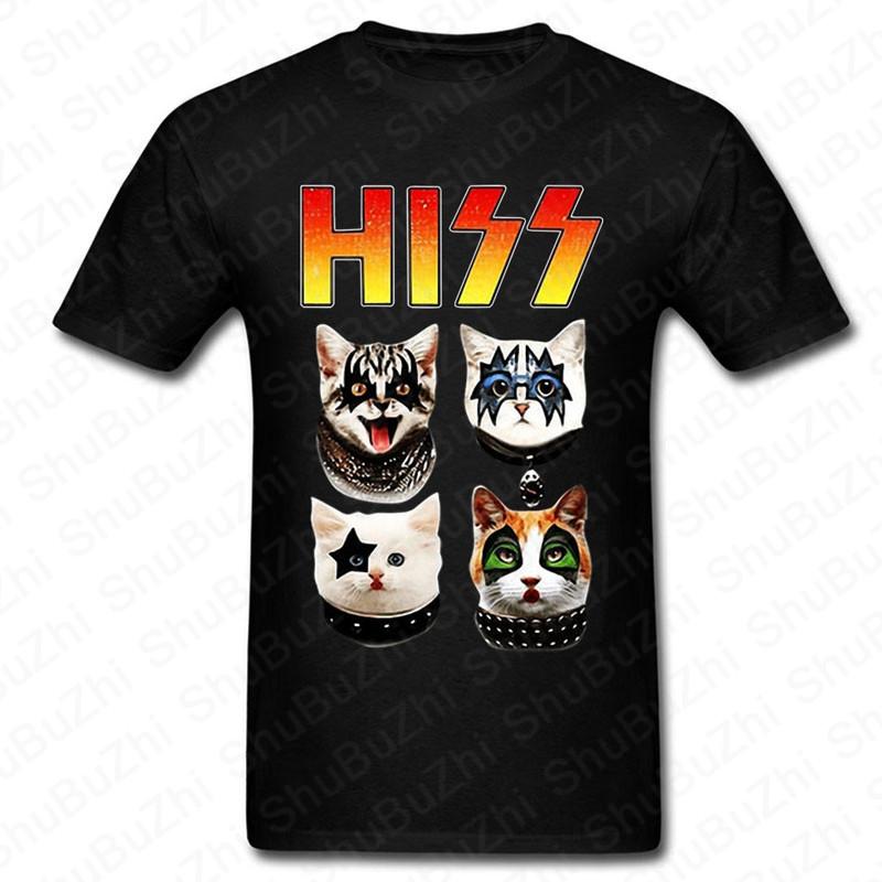 KISS Hiss Cat Parody Funny Tshirts Rock Meow Group Men T Shirt KISS Rock Roll Man Cotton T-Shirt Drop Shipping