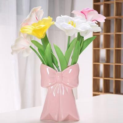 Yousheng Rosa Weiß Schleife Vase Dekorative Schleifenförmige Vase Schreibtisch Harz Stifthalter Make-up-Pinsel-Organizer für Zuhause Büro Badezimmer Schreibtisch