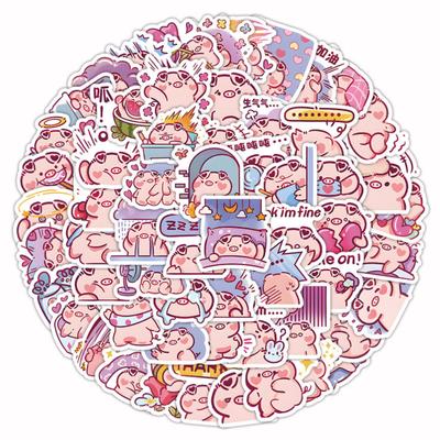 60Pcs Piggy Stickers PVC Waterproof Pig Adhesive Lovely Pink Art Decals Vinyl Luggage Removable Motorcycle Skateboard
