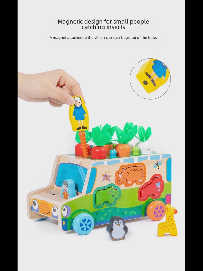 Kids' Educational Farm Orchard Toy Car with Building Blocks and Pull Carrot Puzzle