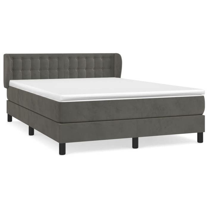 3127734 vidaXL Lit à sommier tapissier et matelas Gris foncé 140x200cm Velours