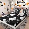 Gothic Spooky Bedding Set Pumpkin Lantern Cute Halloween Bed Sheets for Kids Boys Teens,Ghost Spiderwebs Fitted Sheet Black Cat Cobwebs Bats