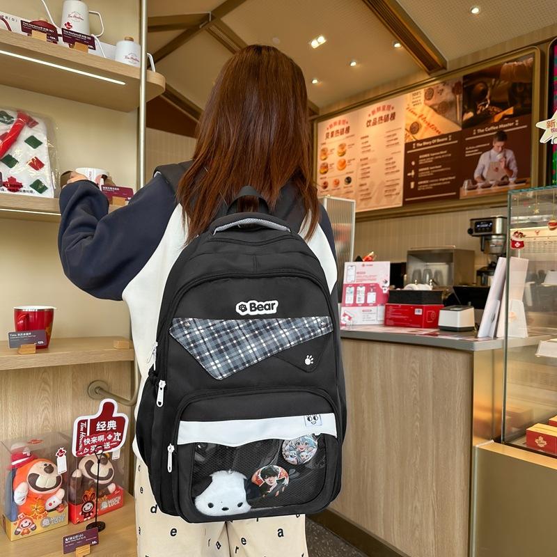 Korean Version of Schoolbag for Female Junior High School Students, Cute Transparent Pain Bag, Large-capacity Computer Backpack, Versatile St