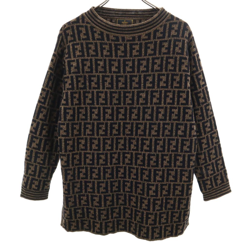 FENDI made in Italy Zucca Pattern Long sleeve sweater 40 Brown knit Women Used