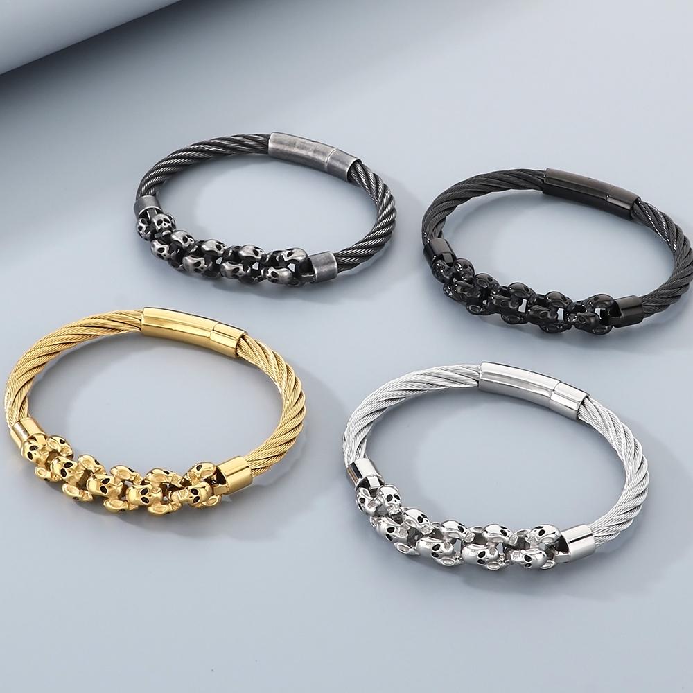 Gotiskt herrarmband med dödskalle för man Steampunk 6 mm bred flätad kedja i rostfritt stål smyckestillbehör