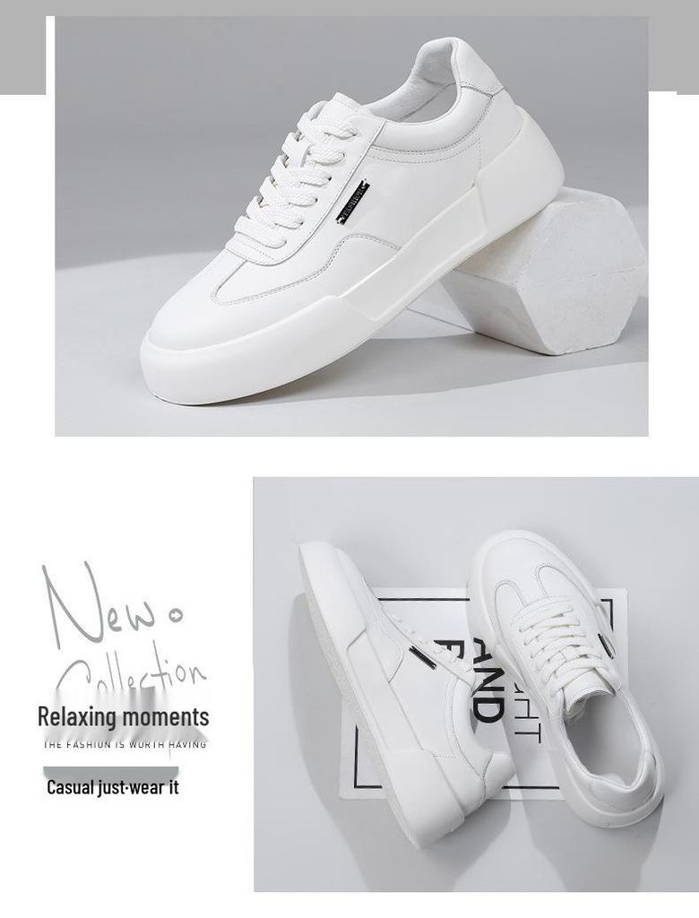 Herbst 2025 Vielseitige Lässige Herren-Leder-Skate-Schuhe, Weiß mit Dicker Sohle (Stil 5332)