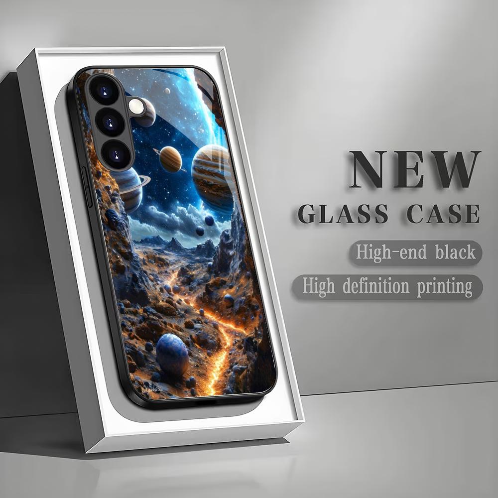 Interstellar space themed glass phone case suitable for Samsung Galaxy S26 S25 S24 S23 S22 S20FE/Ultra/Plus anti drop back cover