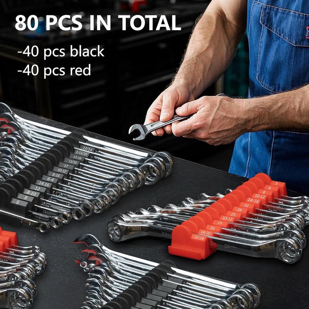 80 pcs Magnetic Modular Wrench Organizers for Tool Drawers - Wrench Rack with Metric&SAE Labels, Perfect Tool Storage Holder with Magnet. Gift for
