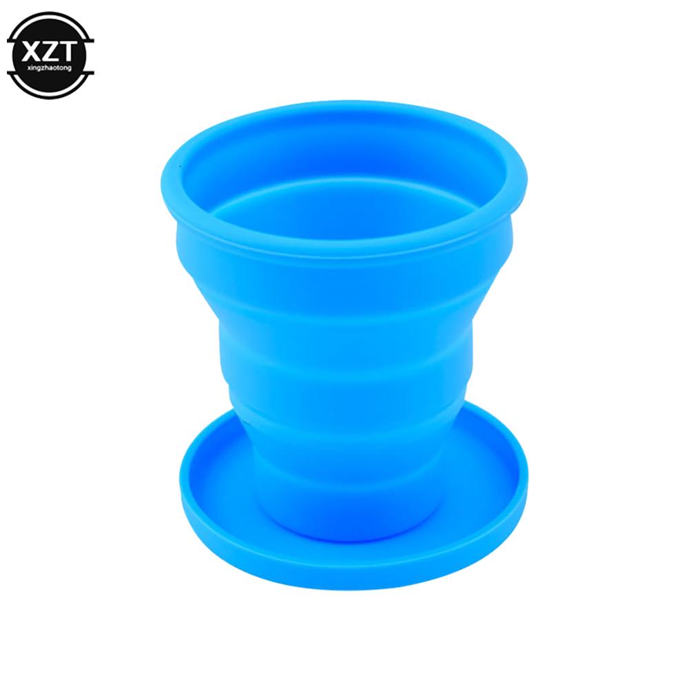 

Гарячий розпродаж 200 мл Портативна силіконова висувна складна чашка з кришкою Телескопічна складна чашка для пиття для подорожей на відкритому повітрі Чашка для води синій